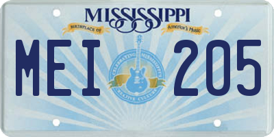 MS license plate MEI205