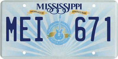 MS license plate MEI671
