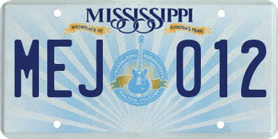 MS license plate MEJ012