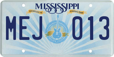 MS license plate MEJ013