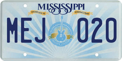 MS license plate MEJ020