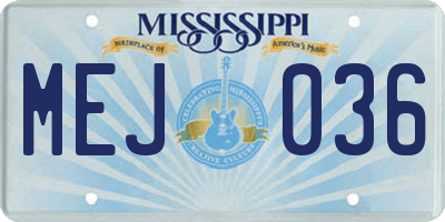 MS license plate MEJ036