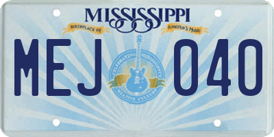 MS license plate MEJ040