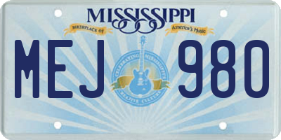 MS license plate MEJ980
