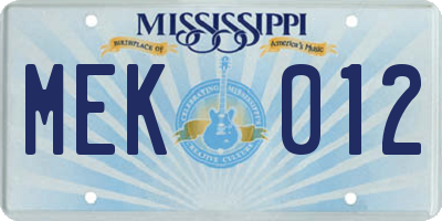 MS license plate MEK012