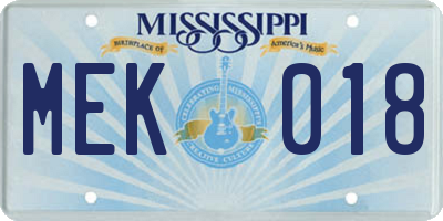 MS license plate MEK018