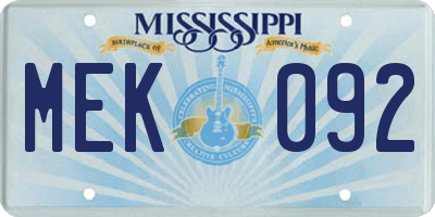 MS license plate MEK092