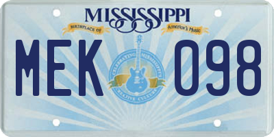 MS license plate MEK098