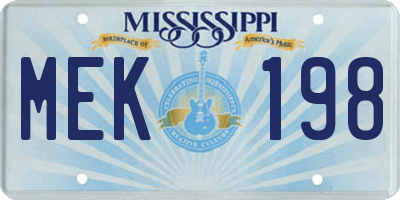 MS license plate MEK198