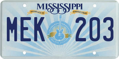 MS license plate MEK203