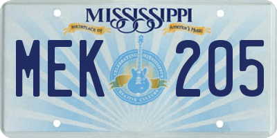 MS license plate MEK205