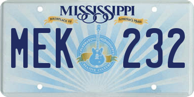 MS license plate MEK232