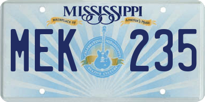 MS license plate MEK235