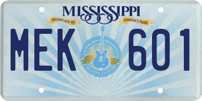 MS license plate MEK601