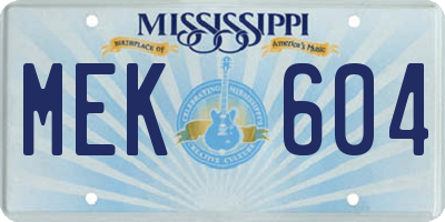 MS license plate MEK604