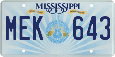 MS license plate MEK643