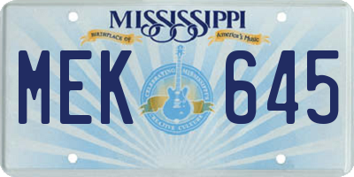 MS license plate MEK645