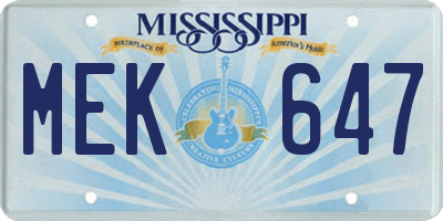 MS license plate MEK647