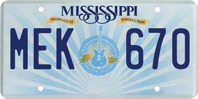MS license plate MEK670