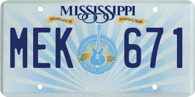 MS license plate MEK671
