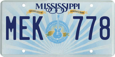 MS license plate MEK778