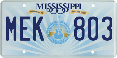 MS license plate MEK803