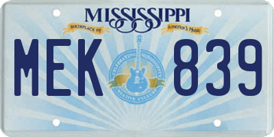 MS license plate MEK839
