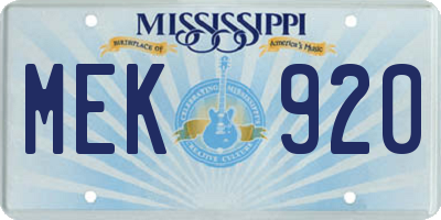 MS license plate MEK920