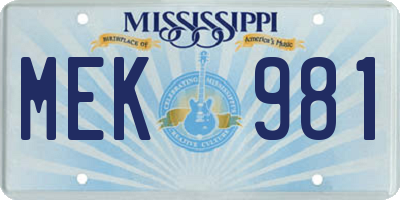 MS license plate MEK981