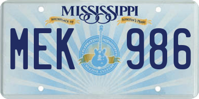 MS license plate MEK986