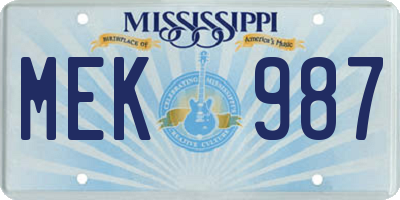 MS license plate MEK987