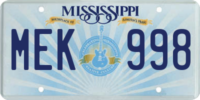 MS license plate MEK998
