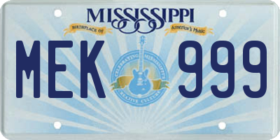 MS license plate MEK999