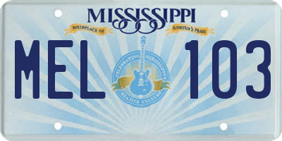 MS license plate MEL103
