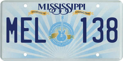 MS license plate MEL138
