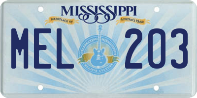 MS license plate MEL203