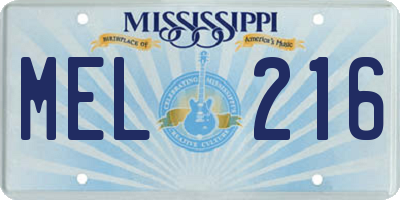 MS license plate MEL216