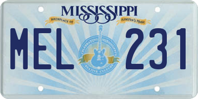 MS license plate MEL231