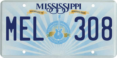 MS license plate MEL308