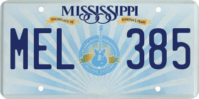 MS license plate MEL385