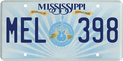 MS license plate MEL398