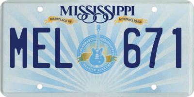 MS license plate MEL671