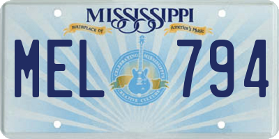 MS license plate MEL794