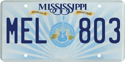 MS license plate MEL803