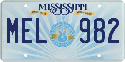 MS license plate MEL982