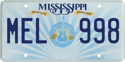 MS license plate MEL998
