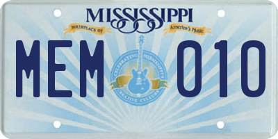 MS license plate MEM010