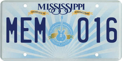 MS license plate MEM016