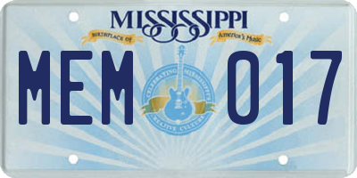 MS license plate MEM017