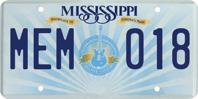 MS license plate MEM018